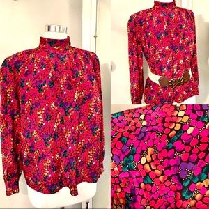 Vintage ::  Andre Sauvage Abstract Colorful Blouse 10 M Secretary Professional